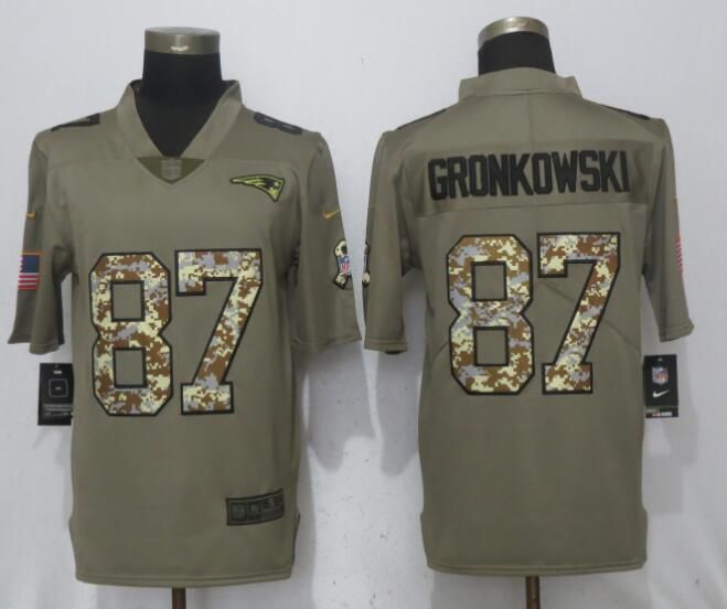 Men New England Patriots #87 Gronkowski Olive Camo Carson 2017 Salute to Service Nike Limited NFL Jerseys->new england patriots->NFL Jersey